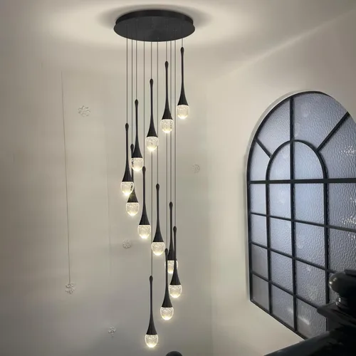 Miniatura 47 de ykolupty Candelabro Moderno de 138'', 20 Luces, Lámpara Colgante Moderna Negra, Candelabro Grande para Escalera, Vestíbulo, Sala de Estar, Negro