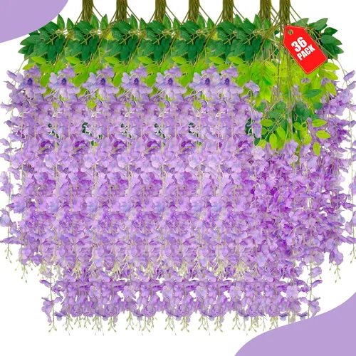 Miniatura 33 de Paquete de 12 flores colgantes de glicina rosa, flores colgantes falsas de 3.44 pies, guirnalda de glicina artificial para decoración de boda, telón