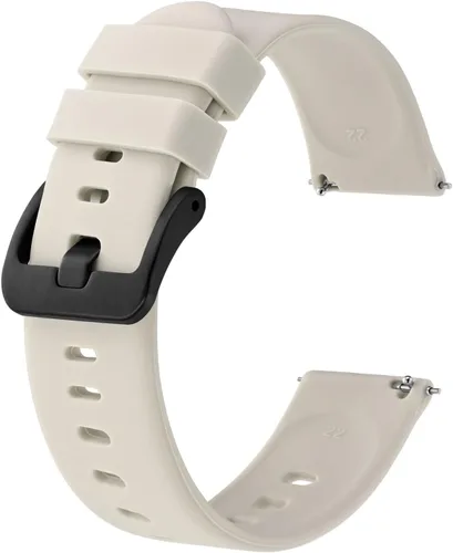 Miniatura 90 de BISONSTRAP Correas de reloj de silicona, correas de reloj delgadas con liberación rápida, 0.787 in, negro con hebilla negra
