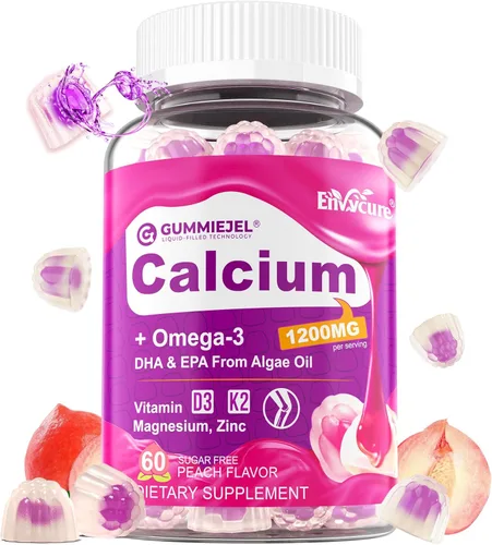 Gomitas de citrato de calcio de 1200 mg, vitamina D3 K2, omega-3, magnesio, zinc, boro, manganeso, cobre, 600 mg suplementos de calcio para mujeres