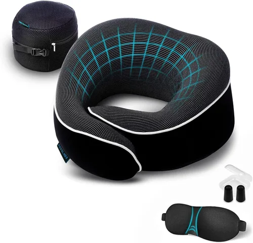 Proglobe Almohada ortopédica para el cuello, almohadas cervicales de viaje para aviones, kit de espuma viscoelástica, soporte para la cabeza de