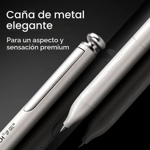 Miniatura 2 de WRITECH Bolígrafos de gel de punta fina: Bolígrafo retráctil de barril metálico premium de 0.7mm con tinta negra, 2 unidades con 2 recargas, sin