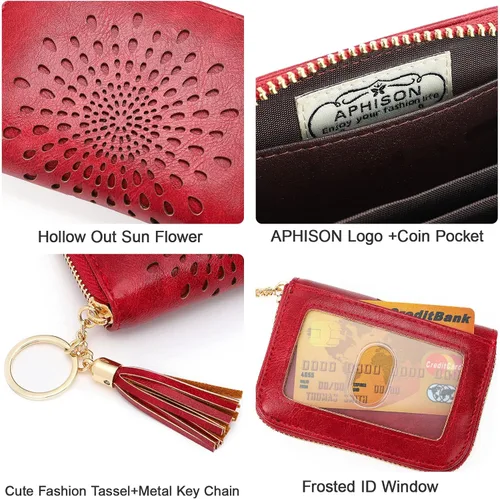 Miniatura 4 de APHISON RFID - Porta tarjeta de crédito con cremallera carteras pequeñas para mujer en cuero estilo girasol para mujer y niña caja de regalo 1927