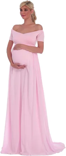 Miniatura 4 de ZIUMUDY Vestido de gasa de maternidad de manga corta con frente cruzado para fotografía de baby shower