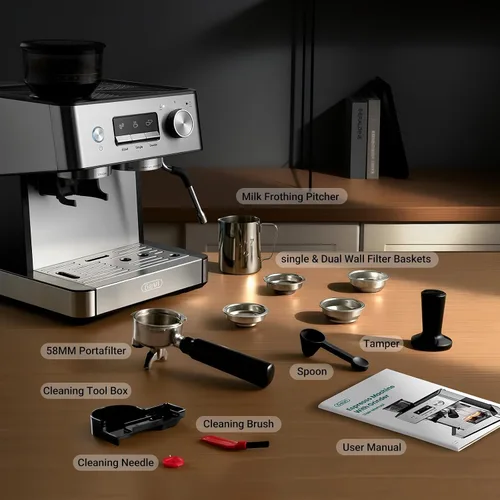 Miniatura 8 de Gevi Máquina de café expreso de 20 barras con molinillo integrado y espumador de leche, cafetera profesional para el hogar, capuchino, café