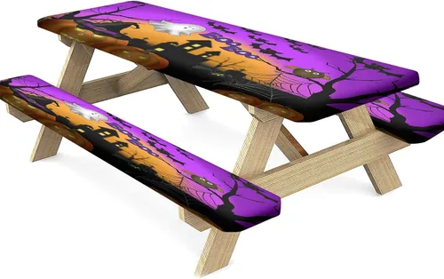 Mantel ajustable para mesa y banco de pícnic de Halloween, diseño de fantasma, impermeable, 28 x 72 pulgadas, juego de 3 piezas, mantel ajustable al