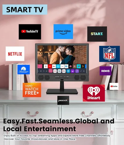 Miniatura 3 de Feihe 14 Pulgadas Pequeño Televisor Smart, Pantalla Plana LED HD Smart TV con Sintonizador ATSC/HDMI/USB/AV para Cocina, RV, Autocaravana