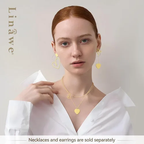 Miniatura 4 de Linawe Aretes colgantes con forma de corazón para mujer, de acero inoxidable, hipoalergénicos, asimétricos, para el día de San Valentín