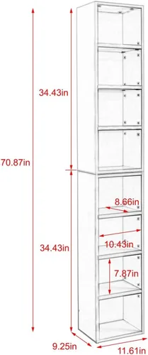 Miniatura 4 de Estante de torre multimedia de 8 niveles, gabinete de almacenamiento delgado para CD y DVD con estantes ajustables, estantería alta y estrecha