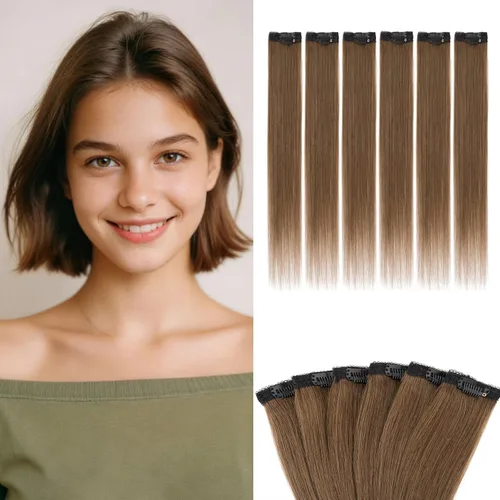 Miniatura 30 de Benehair 6 extensiones de cabello corto con clip, 100% cabello humano real, sin costuras e invisibles, para mujeres, con volumen instantáneo