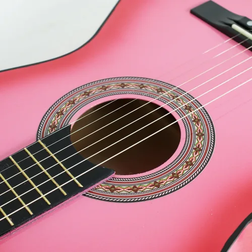 Miniatura 5 de Kit combinado de guitarra acústica rosa de 38 pulgadas para niños, adolescentes, principiantes, amantes de la música, con bolsa de concierto