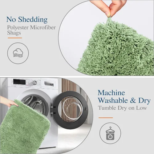 Miniatura 4 de Walensee Alfombra de baño antideslizante (16 x 24 pulgadas, verde salvia) Tapete de baño de microfibra suave lanudo absorbente de agua, lavable a