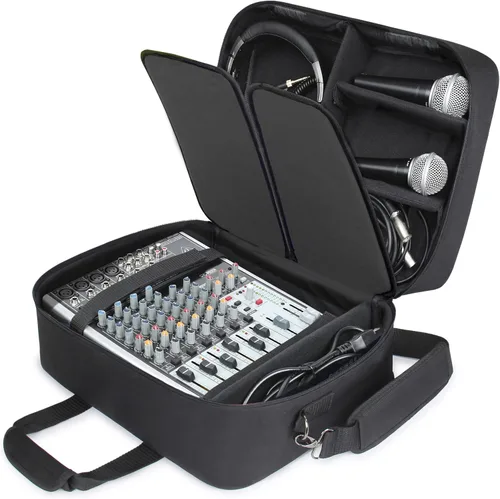 USA Gear Bolsa de viaje para mezclador de DJ para Yamaha MG10XU, MG06X, Mackie Mix8 de 8 canales, Behringer Xenyx Q502USB, adaptadores, auriculares,