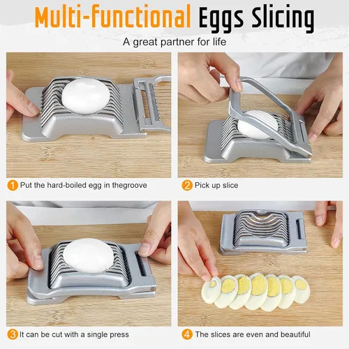 Miniatura 5 de Cortador de huevos para huevos duros, alambre de acero inoxidable, cortador de huevos de aluminio resistente multiusos para huevos, ensaladas, Rojo