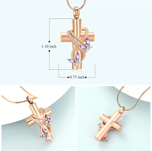 Miniatura 9 de Imrsanl Collar de urna de cruz de mariposa para cenizas, hombres y mujeres, joyería de cremación, colgante de cenizas para cenizas conmemorativas