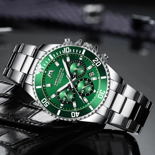 Miniatura 4 de MEGALITH Relojes para hombre, de acero inoxidable, resistente al agua, analógico, de cuarzo, moderno, de negocios, cronógrafo, con fecha automática