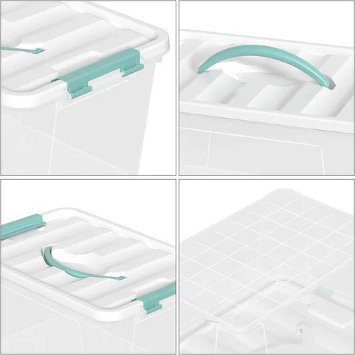 Miniatura 3 de Xyskin Contenedores de almacenamiento transparentes de 14 cuartos de galón con tapa y mango verde, caja de cierre de almacenamiento/contenedor