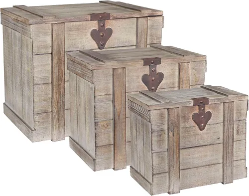 Miniatura 10 de Household Essentials 2 piezas de baúles decorativos, set victoriano, pequeño y grande, madera de abeto chino, acabado de madera envejecida