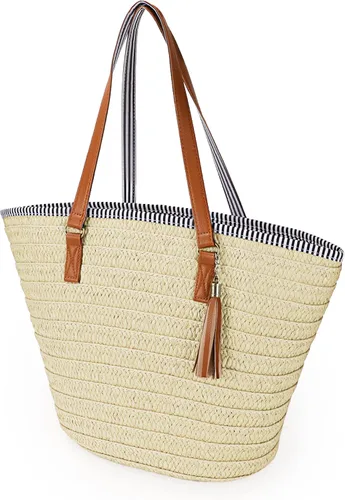 Miniatura 2 de Bolso grande de paja para mujer, bolso de playa con borla para el verano