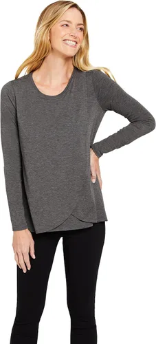 Motherhood Maternity Camiseta de lactancia de tulipán de manga larga con cuello redondo para mujer
