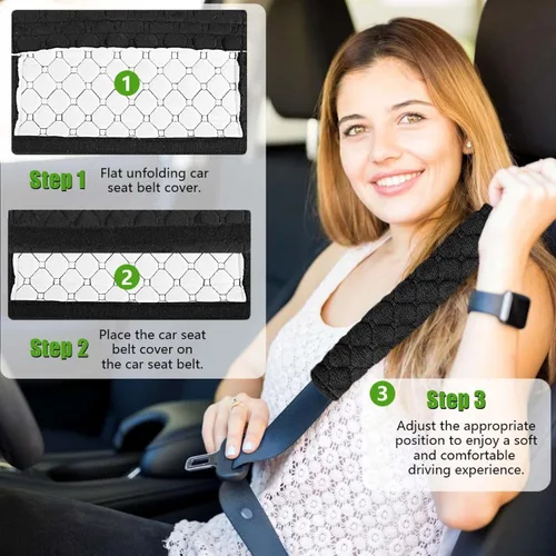 Miniatura 4 de Paquete de 5 Almohadillas Protectoras de Cinturón de Seguridad de Automóvil Suaves y Cómodas para Proteger el Cuello y los Hombros (Negro)