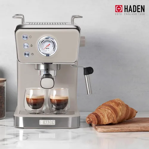 Miniatura 7 de HADEN Barista Brew - Cafetera de café expreso, de acero inoxidable con espumador de leche y vaporizador y tanque de agua de 1.5 L, masilla y cobre