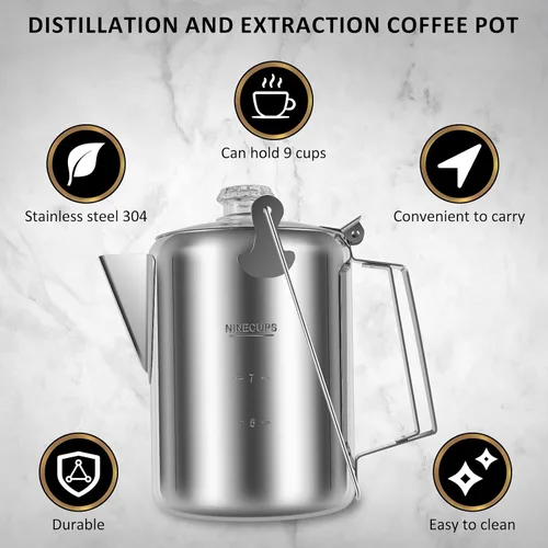 Miniatura 2 de Cafetera de camping – Percolador de estufa con perilla de vidrio superior transparente – Cafetera de camping para viajes de preparación rápida