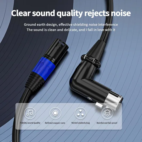 Miniatura 3 de XLR - Cable de extensión de micrófono macho a hembra recto, cable equilibrado macho a hembra recto de 90 grados, cable equilibrado de 3 pines a 3