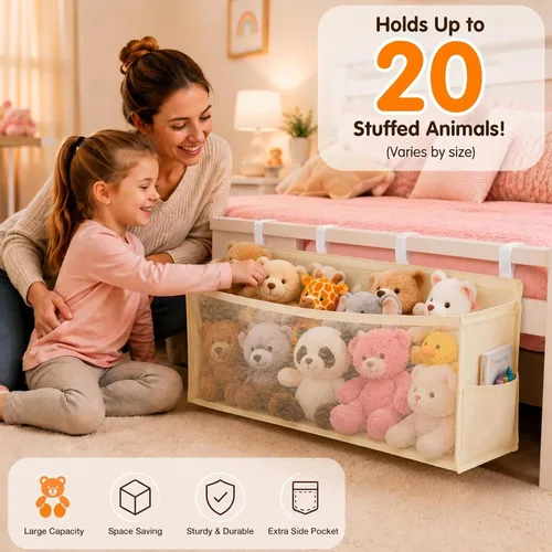 Miniatura 4 de Beeveer Organizador de animales de peluche para mesita de noche, red organizadora de juguetes de peluche de gran capacidad que ahorra espacio