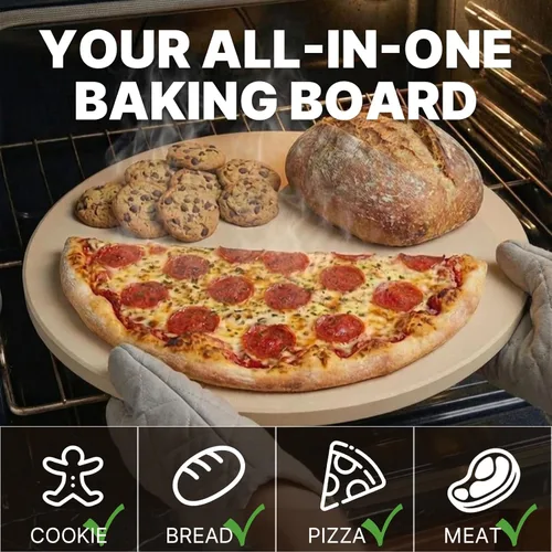 Miniatura 5 de Piedra redonda para pizza de 12 pulgadas para parrilla y horno, cocina al aire libre y barbacoa, piedra para hornear de cordierita con resistencia