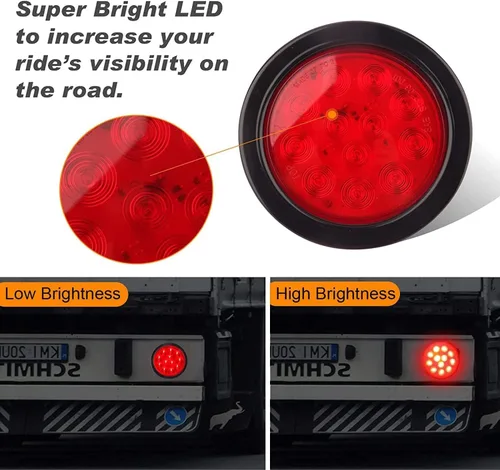 Miniatura 2 de 4 piezas de luces traseras LED redondas de 4 pulgadas - Luces de freno, giro, parada, respaldo, reversa y antiniebla de 4 pulgadas para remolques