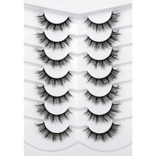 Miniatura 85 de Medias pestañas postizas con banda transparente, finas, estilo ojo de gato, naturales, cortas, pequeñas, acento 3/4, de visón sintético, tiras