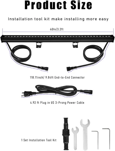 Miniatura 7 de Luces LED enlazables mejoradas para lavadora de pared, gran angular de 10 x 60 pulgadas, 36 W, 5000 K, luz diurna enchufable, 120 V, 40 pulgadas