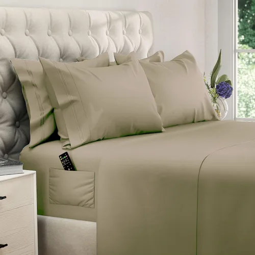 Miniatura 21 de DREAMCARE Juego de sábanas California King, 6 piezas, sábanas refrescantes para cama, sábanas Cal King de hasta 21 pulgadas de profundidad, 02