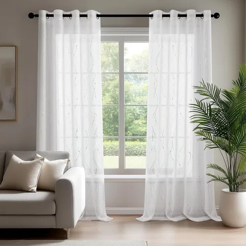 Miniatura 2 de Deconovo Oeko-TEX - Cortinas con estampado de lámina transparente con certificación Oeko-TEX, 2 paneles, ojales en la parte superior, elegantes