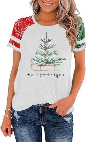 Miniatura 18 de Camisa de Navidad para mujer, manga raglán, con gráficos, para festivales de Navidad, lindas camisetas de moda para vacaciones, casual, regalo