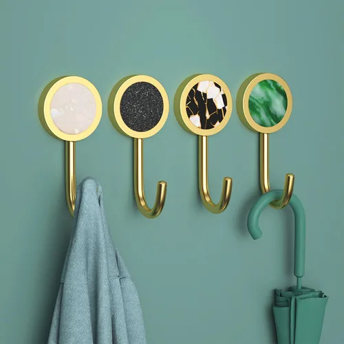 Miniatura 6 de Paquete de 2 ganchos adhesivos, ganchos de pared de latón, gancho para toallas de baño, ganchos autoadhesivos de pared sin clavos para entrada