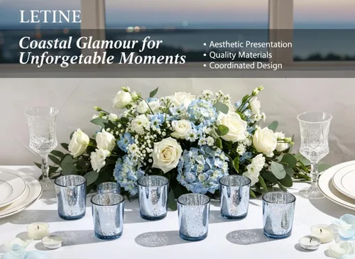Miniatura 7 de LETINE 6pcs Blue Votive Candle Holders – Standard Votive Size for Regular Votive Candles– Tea Light Candles Holder, Candle Holder for Summer