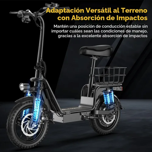 Miniatura 5 de INSDRGN Scooter eléctrico para adultos con asiento, motor pico de 1000 W, 48 V, 10.4 AH, scooter eléctrico plegable, neumáticos de 14 pulgadas, 20