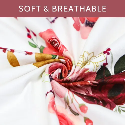 Miniatura 5 de SWESEN Funda de almohada de lactancia floral para bebé, funda de almohada orgánica suave para lactancia materna, flor de acuarela burdeos