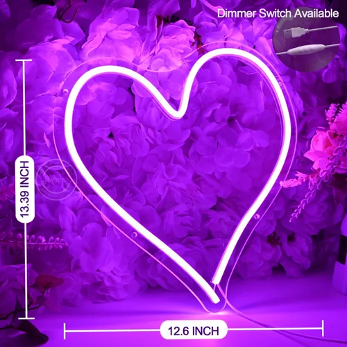 Miniatura 3 de Britrio Letrero de luz de neón LED de 13.4 pulgadas en forma de corazón, letrero de neón para colgar en la pared, arte de pared para bar, dormitorio