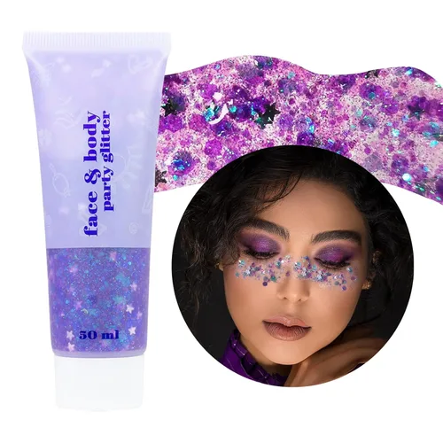 Miniatura 28 de DAGEDA Gel de purpurina corporal, lentejuelas de gel corporal con purpurina para la cara, sombra de ojos líquida, purpurina gruesa para cara, Sirena