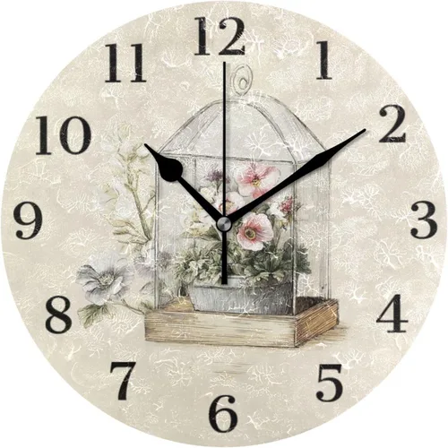 Miniatura 34 de Reloj de pared de amapola de maíz con flores azules, silencioso, sin tictac, funciona con pilas, 9.5 pulgadas para cocina, hogar, sala de estar