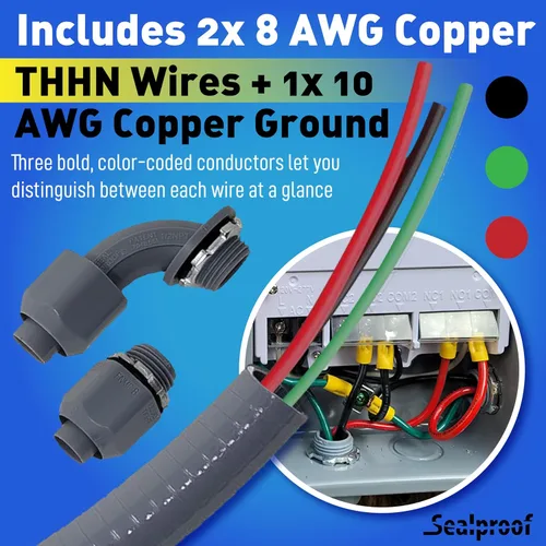 Miniatura 3 de Kit de montaje de látigo eléctrico Sealproof, 3/4-pulgadas x 6 pies de conducto eléctrico flexible no metálico estanco y alambre de calibre 8 de una