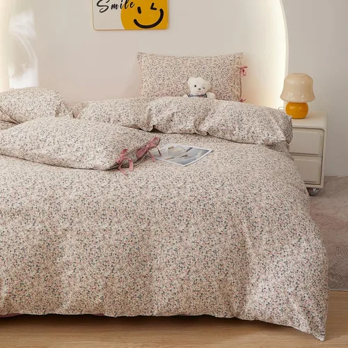 Miniatura 34 de HighBuy Juego de funda de edredón vintage con volantes y estampado de rayas francesas, 100% algodón con cierre de cremallera, juego de ropa de cama