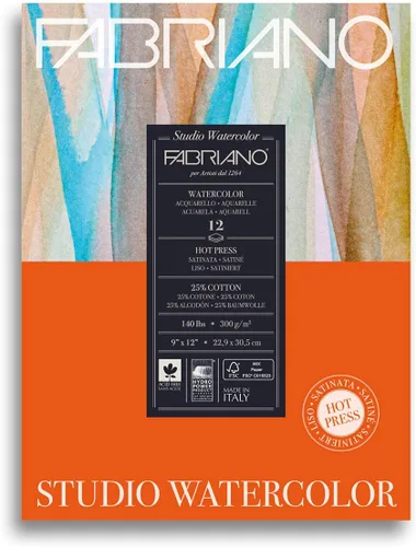 Miniatura 8 de Fabriano Studio Papel de acuarela, prensa caliente, 8 x 10 pulgadas, 140 libras, 12 hojas Blanco
