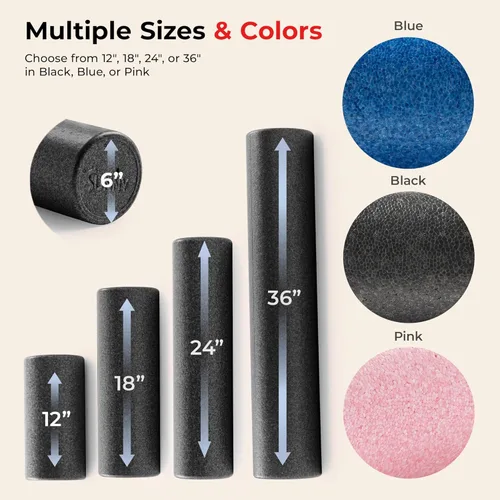 Miniatura 5 de Sunny Health & Fitness Rodillo de espuma de alta densidad de 12" a 36", para estiramiento y recuperación muscular - Negro, azul, rosa