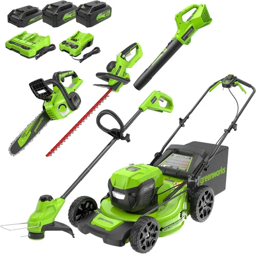 Miniatura 14 de Greenworks 48V (24V x 2) Herramienta de patio inalámbrica de alto rendimiento Combo: cortacésped autopropulsado de 21 pulgadas, recortadora