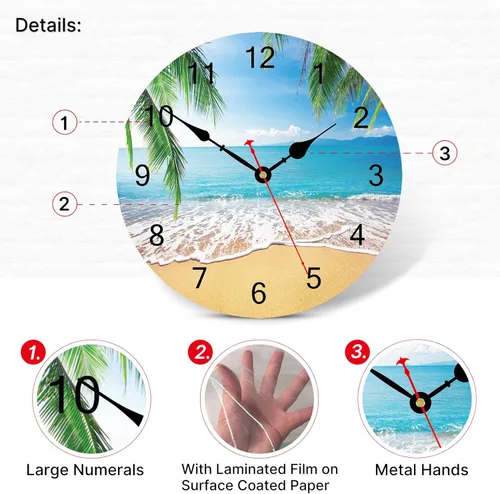 Miniatura 3 de TAHEAT Reloj de pared de palmera de 8 pulgadas, pequeños relojes náuticos costeros para baño, decorativo, funciona con pilas, silencioso, sin