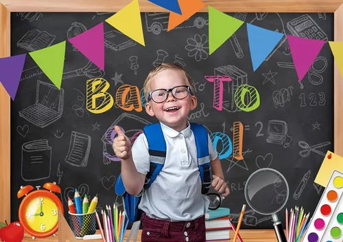 Miniatura 5 de Telón de fondo de pizarra negra para el regreso a clases, fondo de fotografía para el primer día de escuela, accesorios para cabina de fotos